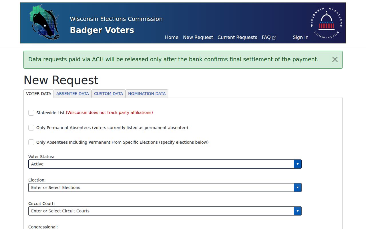 Neenah residents directory Wisconsin voter data request