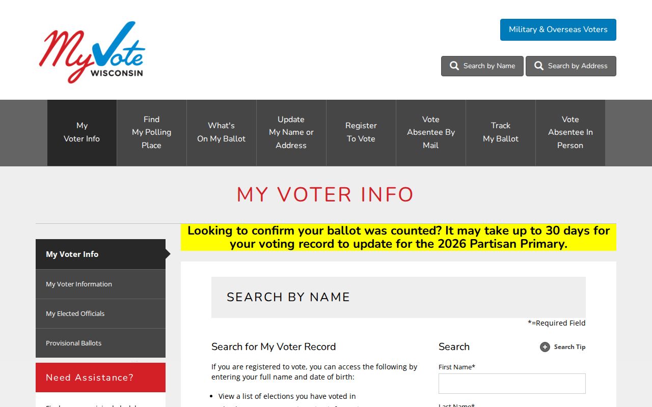 Neenah resident lookup with the MyVote Wisconsin self-service form