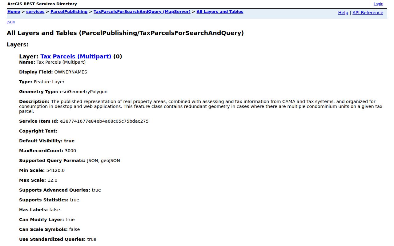 Neenah neighbors parcel data fields for a block lookup