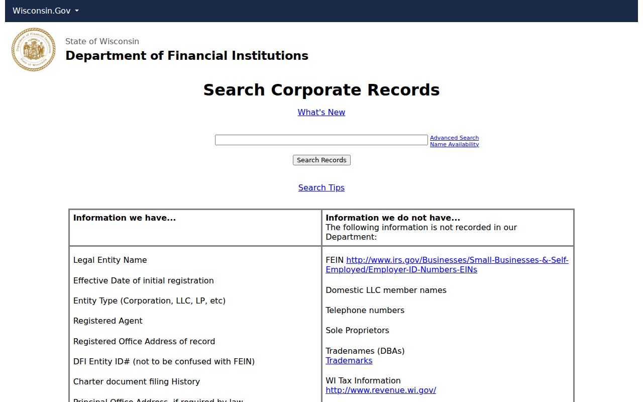 Neenah residents directory Wisconsin corporate records search